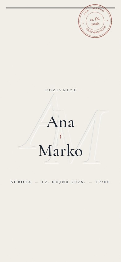 Predložak Tinta — naslovnica pozivnice na mobilnom ekranu
